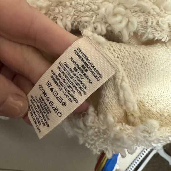 Free People Marshmallow Stripe Sweater S Cream Deep Pile Rainbow Sleeve furry - Picture 6 of 8